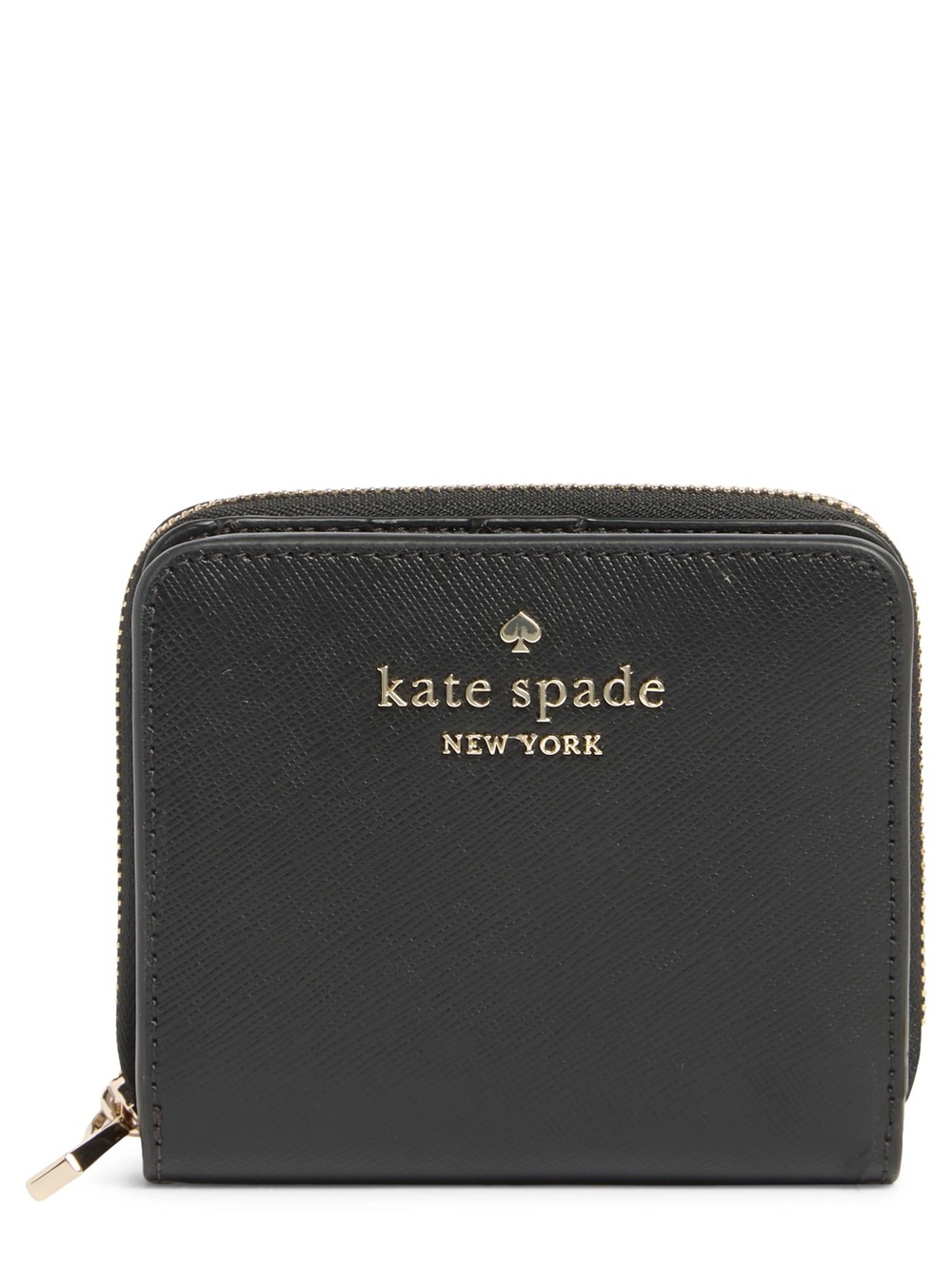 kate spade Staci black saffiano leather bifold zip snap wallet